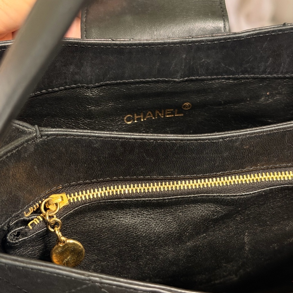 VINTAGE CHANEL Black Lambskin Bag with Gold Accent - Picture 6 of 10